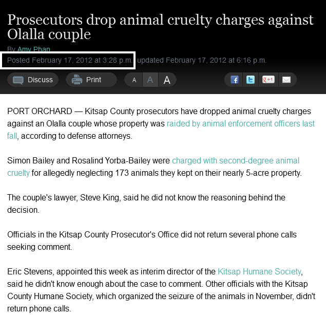 Prosecutors drop animal cruelty charges against Olalla couple » Kitsap Sun feb17